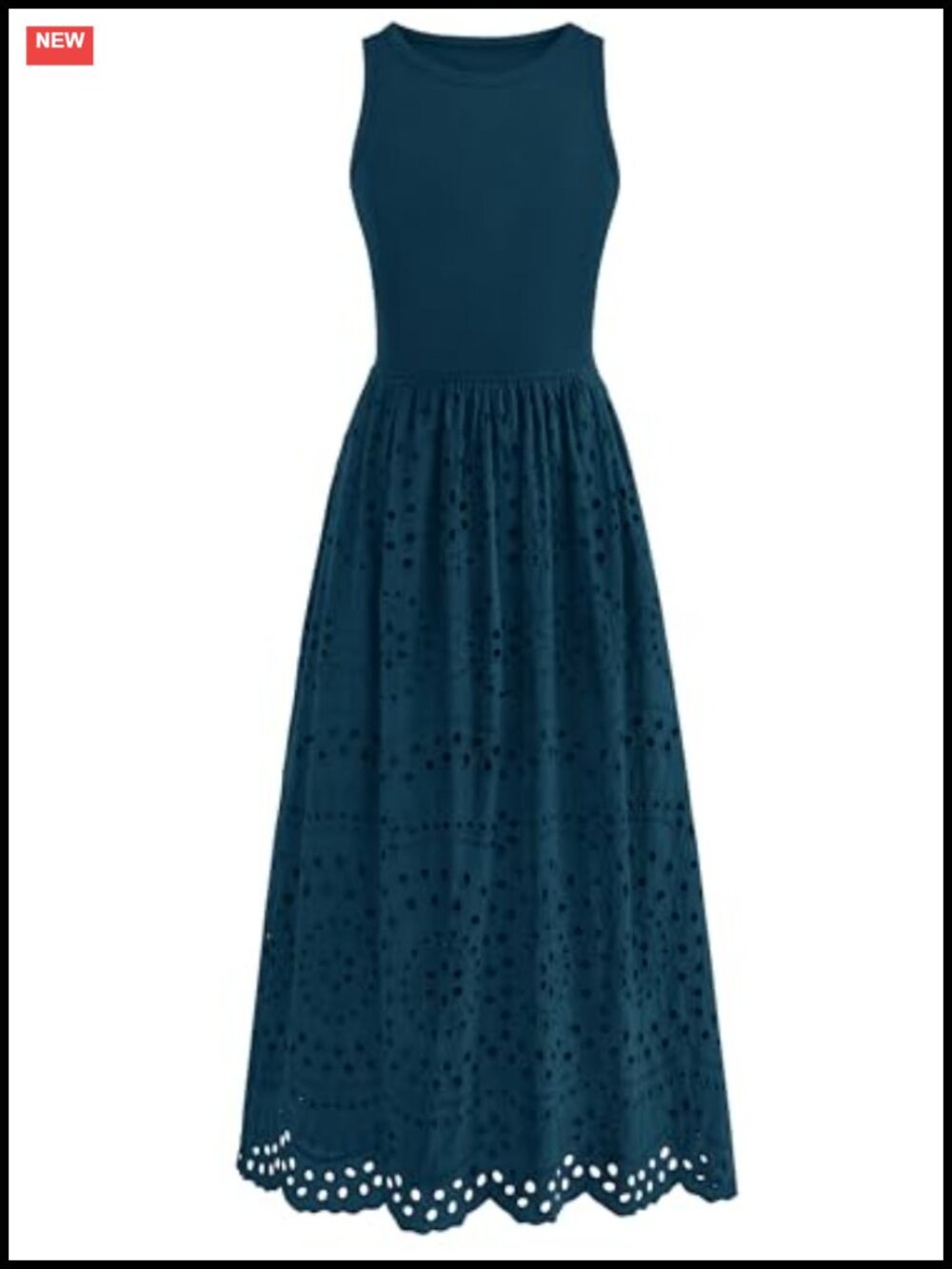 Women Sleeveless Lace Eyelet Cotton Maxi Dress Pocket Boho